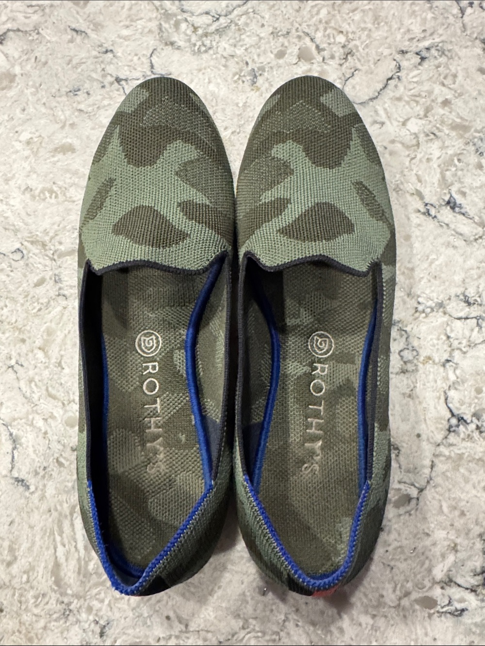 Rothy's Olive and Dark Green Camo Slip-On Flats